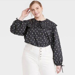 Target Universal Thread Plus Size Balloon Long Sleeve Embroidered Button-Down